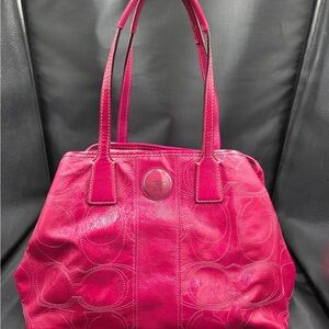 Coach Pink Leather Kisslock Tote Bag